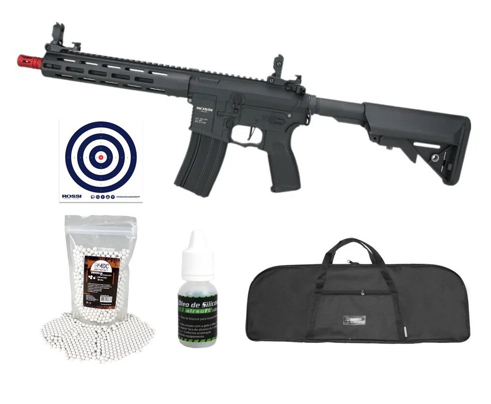 Rifle de Airsoft AEG AR15 Neptune Sentinel 10" M-LOK 6mm - Rossi + BB'S + Capa + Óleo de Silicone + Alvos