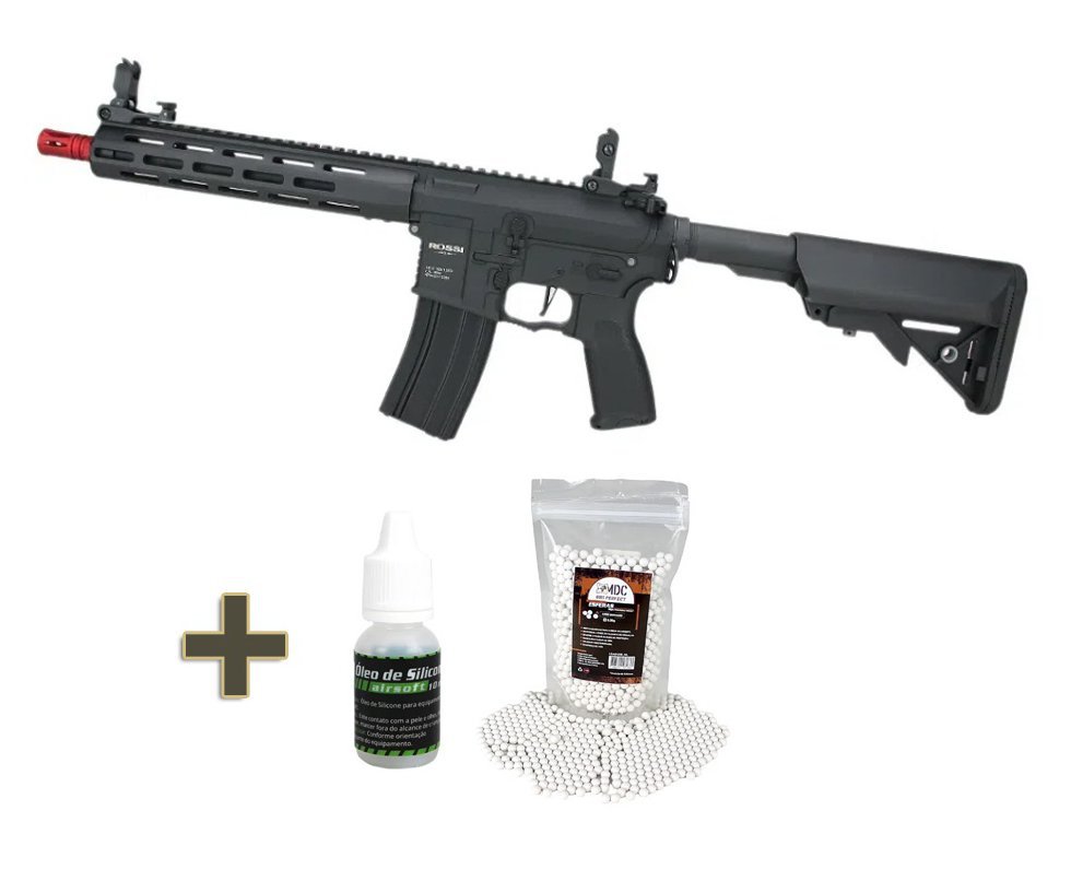 Rifle de Airsoft AEG AR15 Neptune Sentinel 10" M-LOK 6mm - Rossi + BB'S + Óleo de Silicone