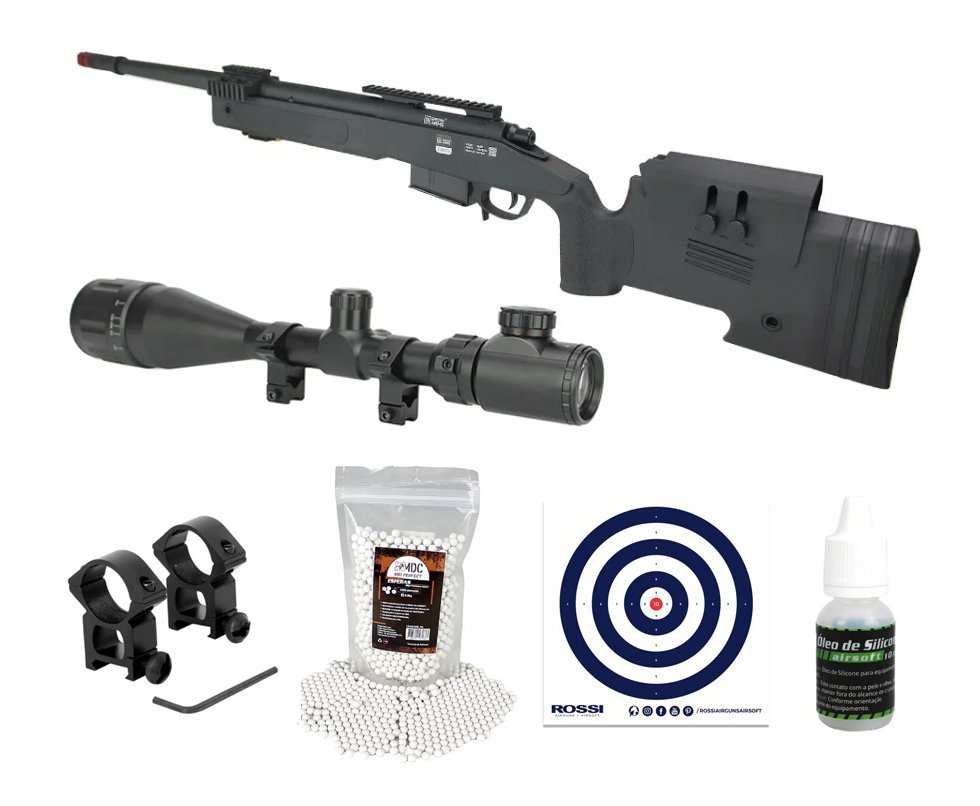 Rifle de Airsoft Sniper M40 A5 VSR10 SA-S03 Core S-Series Black - Specna Arms + BBs 0,25 + Alvos + Óleo de Silicone + Luneta 4-16x50