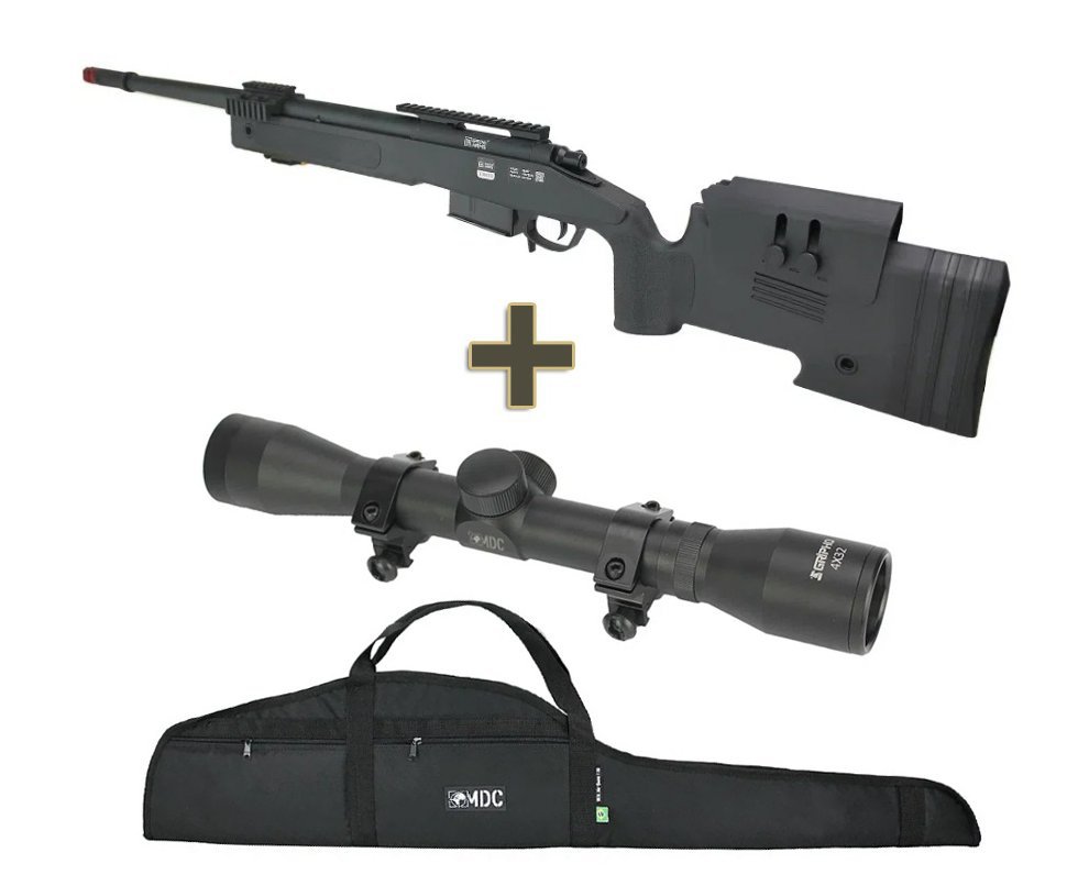 Rifle de Airsoft Sniper M40 A5 VSR10 SA-S03 Core S-Series Black - Specna Arms + Luneta 4x32 + Capa