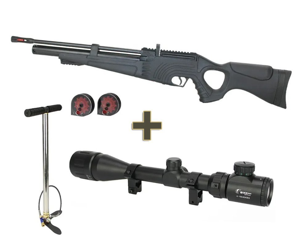 Carabina de Pressão PCP Hatsan Flash 101 VR com Válvula Reguladora 5.5mm + Bomba + Luneta 4-16x40