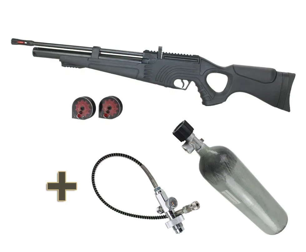 Carabina de Pressão PCP Hatsan Flash 101 VR com Válvula Reguladora 5.5mm + Scuba 6,8 L + Estação de Recarga