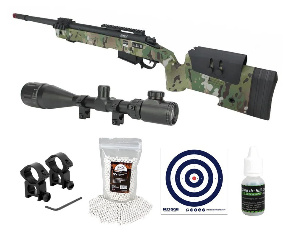 Rifle de Airsoft Sniper M40 A5 VSR10 SA-S03 Core S-Series Multicam - Specna Arms + BBs + Alvos + Óleo de Silicone + Luneta 4-16x50
