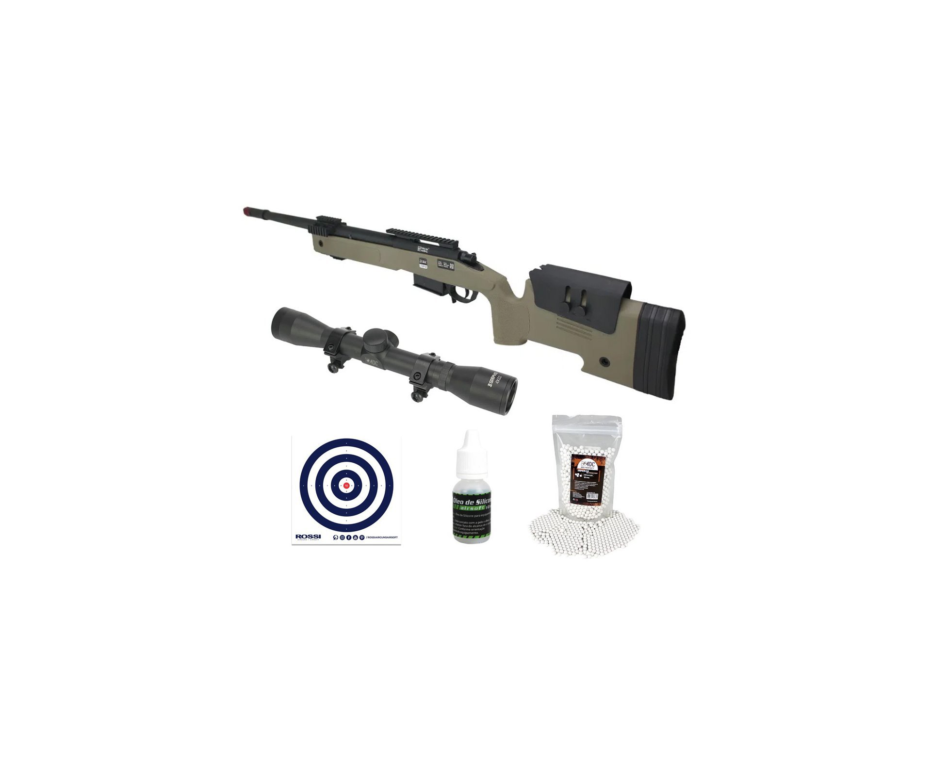 Rifle de Airsoft Sniper M40 A5 VSR10 SA-S03 Core S-Series TAN - Specna Arms + Luneta 4x32 + BBs + Óleo de Silicone + Alvos