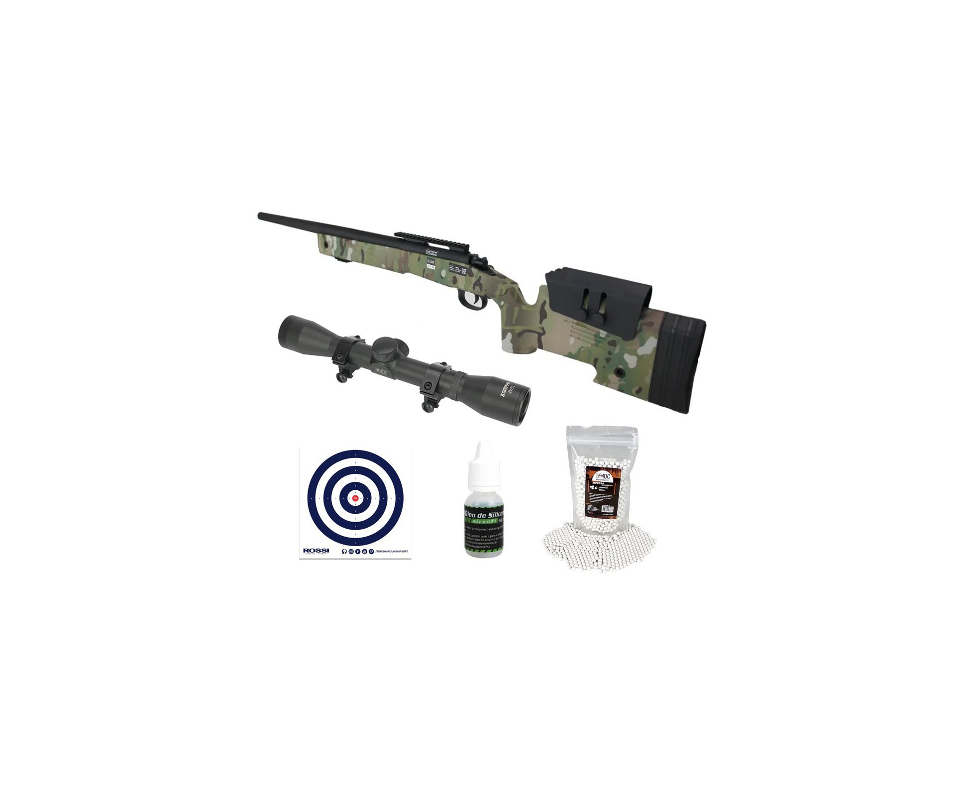 Rifle Sniper de Airsoft M40 SA-S02 Core S-Series Multicam - Specna Arms + Luneta 4x32 + BBs + Óleo de Silicone + Alvos