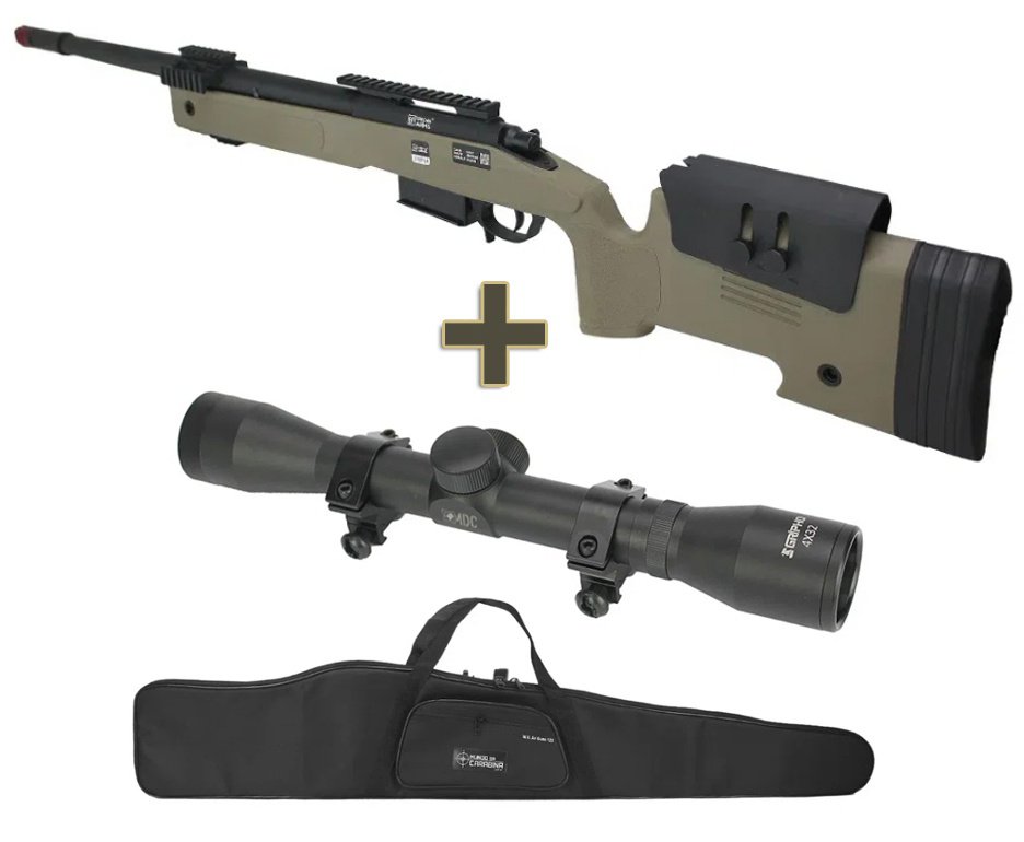 Rifle de Airsoft Sniper M40 SA-S02 Core S-Series Tan Spring 6mm - Specna Arms + Luneta 4x32 + Capa