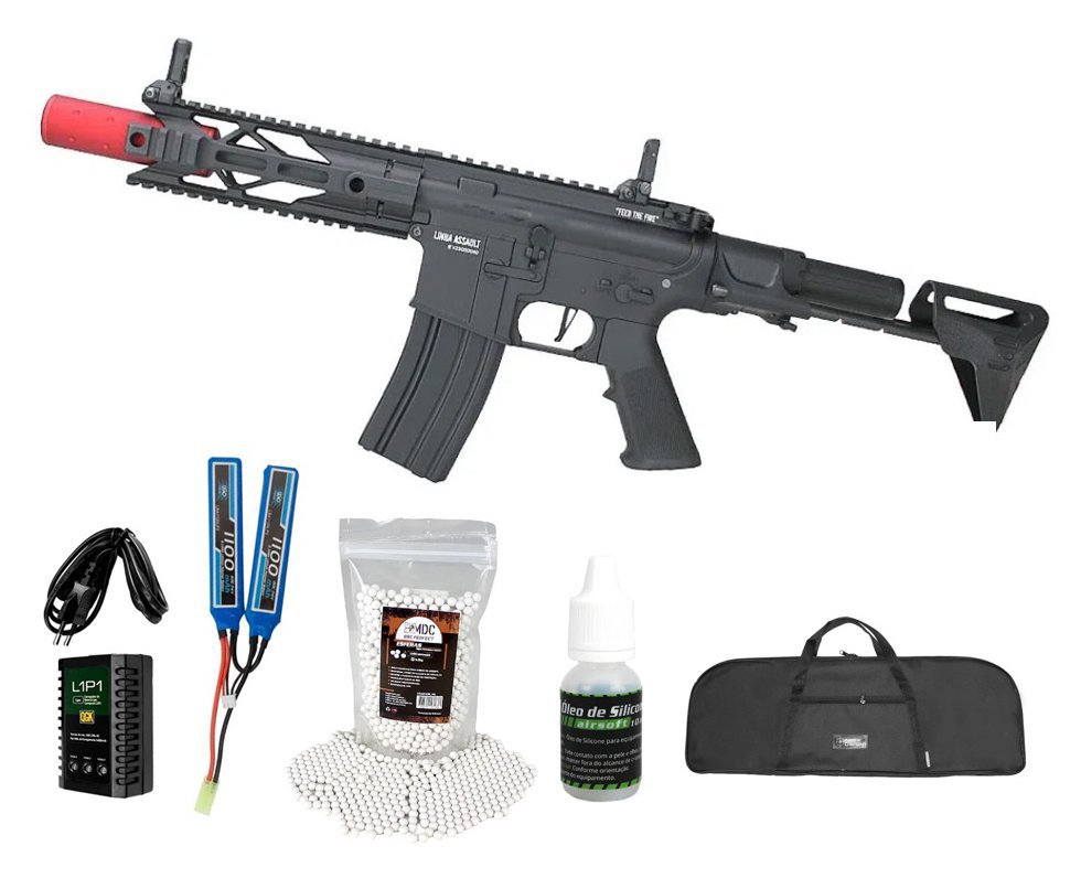 Rifle de Airsoft AEG PDW Power Evolution Gatilho ET QL049 6mm - Specna Arms by TAG + Bateria + Carregador + BBs +Capa + Óleo de Silicone