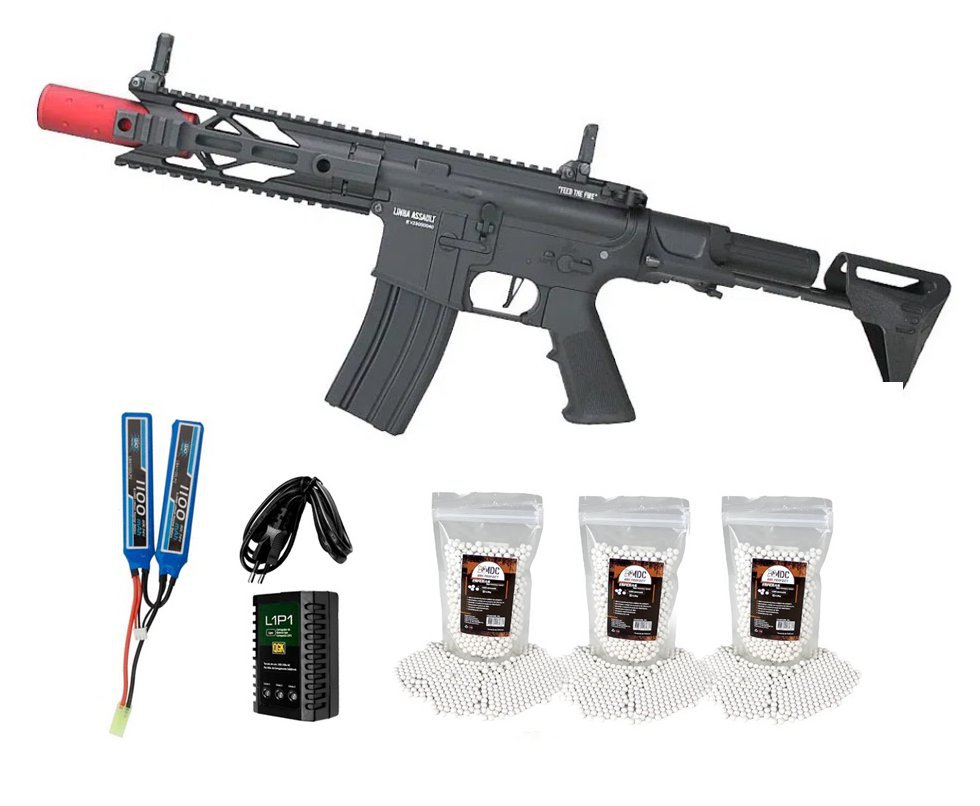 Rifle de Airsoft AEG PDW Power Evolution Gatilho ET QL049 6mm - Specna Arms by TAG + Bateria + Carregador + BBs