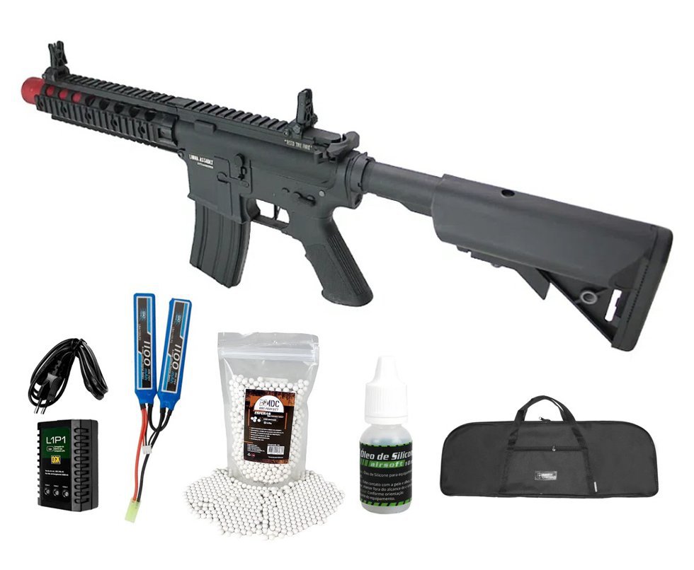 Rifle de Airsoft AEG Delta Short 6mm QL011S Gatilho ET - Specna Arms By TAG + Bateria + Carregador + BBs + Capa + Óleo de silicone