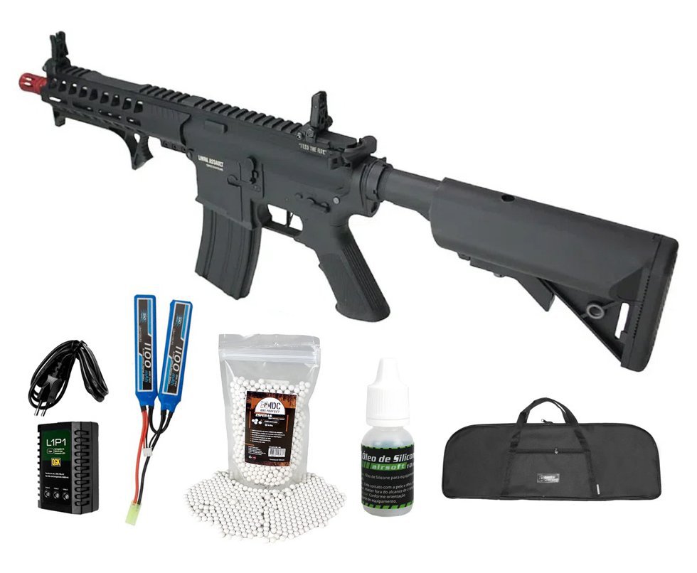 Rifle de Airsoft AEG PDW Ghost QL029 Gatilho ET 6mm - Specna Arms By TAG + Bateria + Carregador + BBs + Capa + Óleo de Silicone