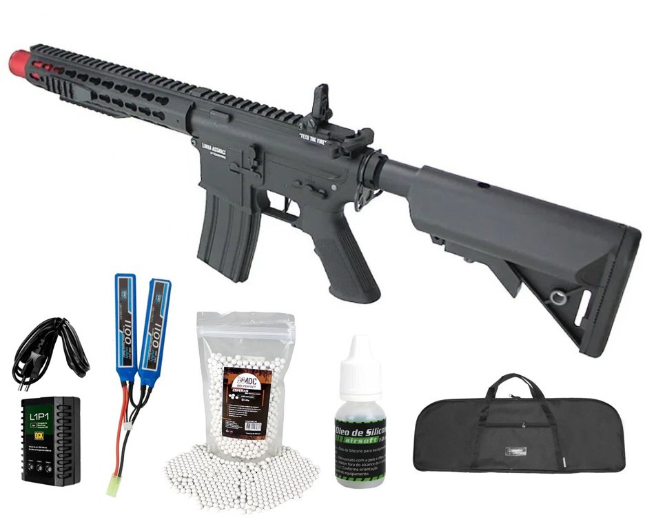 Rifle de Airsoft AEG Striker Full Metal Gatilho ET QL011 6mm - Specna Arms By TAG + Bateria + Carregador + BBs + Capa + Óleo de silicone