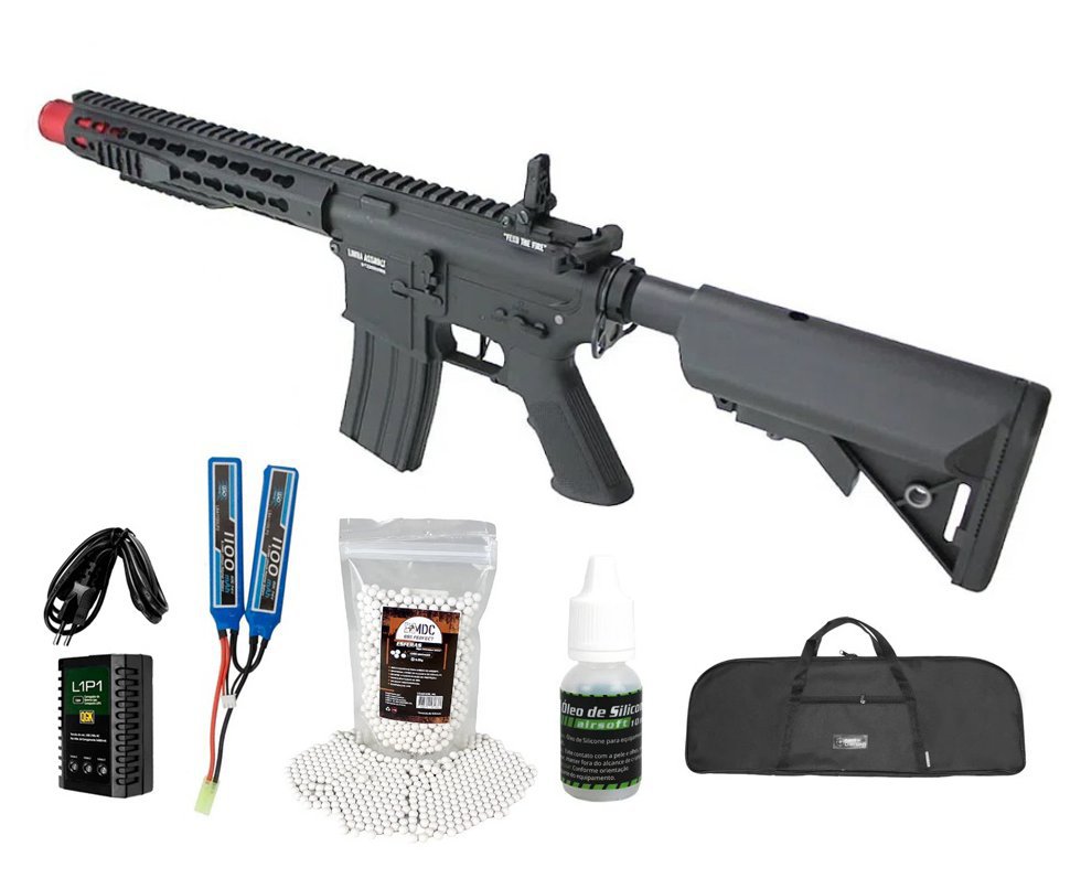 Rifle de Airsoft AEG Striker Full Metal Gatilho ET QL011 6mm - Specna Arms By TAG + Bateria + Carregador + BBs + Capa + Óleo de silicone