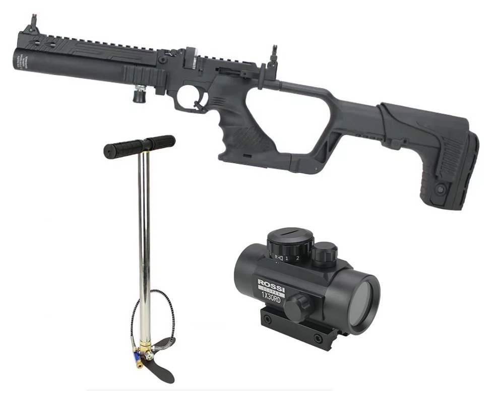 Pistola de Pressão PCP Hatsan AIR JET 1 Cal 5.5mm - Rossi + Bomba + Chumbinho + Red Dot 1x30