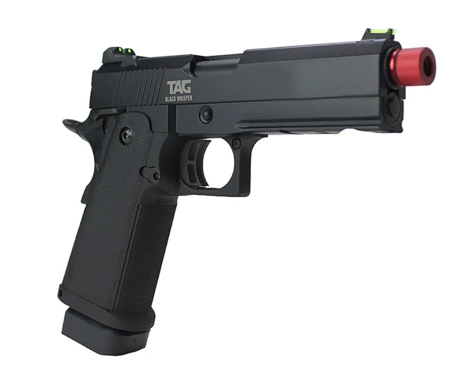Pistola de Airsoft GBB Black Whisper 1911 Hi-Capa 4.3 Blowback 6mm - TAG + Green Gas + BB’S + Óleo de Silicone + Alvos