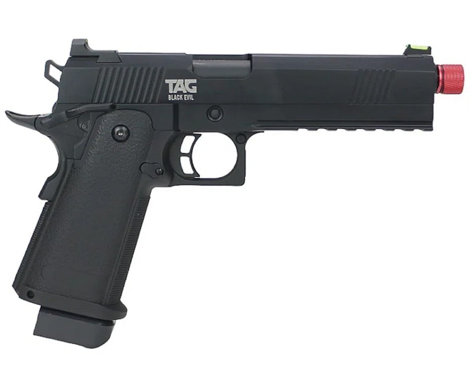 Pistola de Airsoft GBB Black Whisper 1911 Hi-Capa 4.3 Blowback 6mm - TAG + Case + Green Gas + BB’S + Óleo de Silicone + Alvos