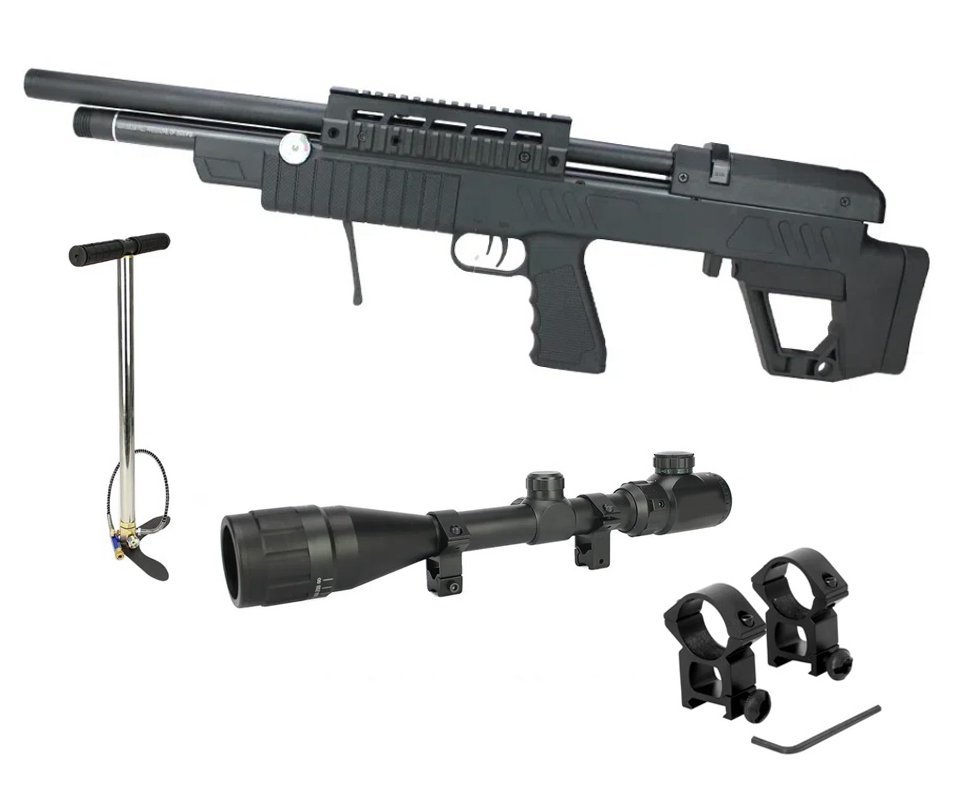 Carabina de Pressão PCP Beeman 13655 VR Bull PUP 6.35mm com Válvula Reguladora - Rossi + Bomba + Luneta 4-16x40 + Mount