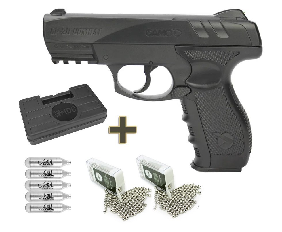 Pistola de Pressão a Gás CO2 GP-20 Combat 4.5mm - Gamo + CO2 + Esferas + Case