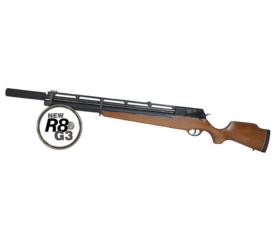 Carabina De Pressão Pcp Rossi R8 G3 Madeira Alto Fluxo STD 5,5mm 8 Tiros 350 M/S + Supressor + Compressor 110V/220V/12V