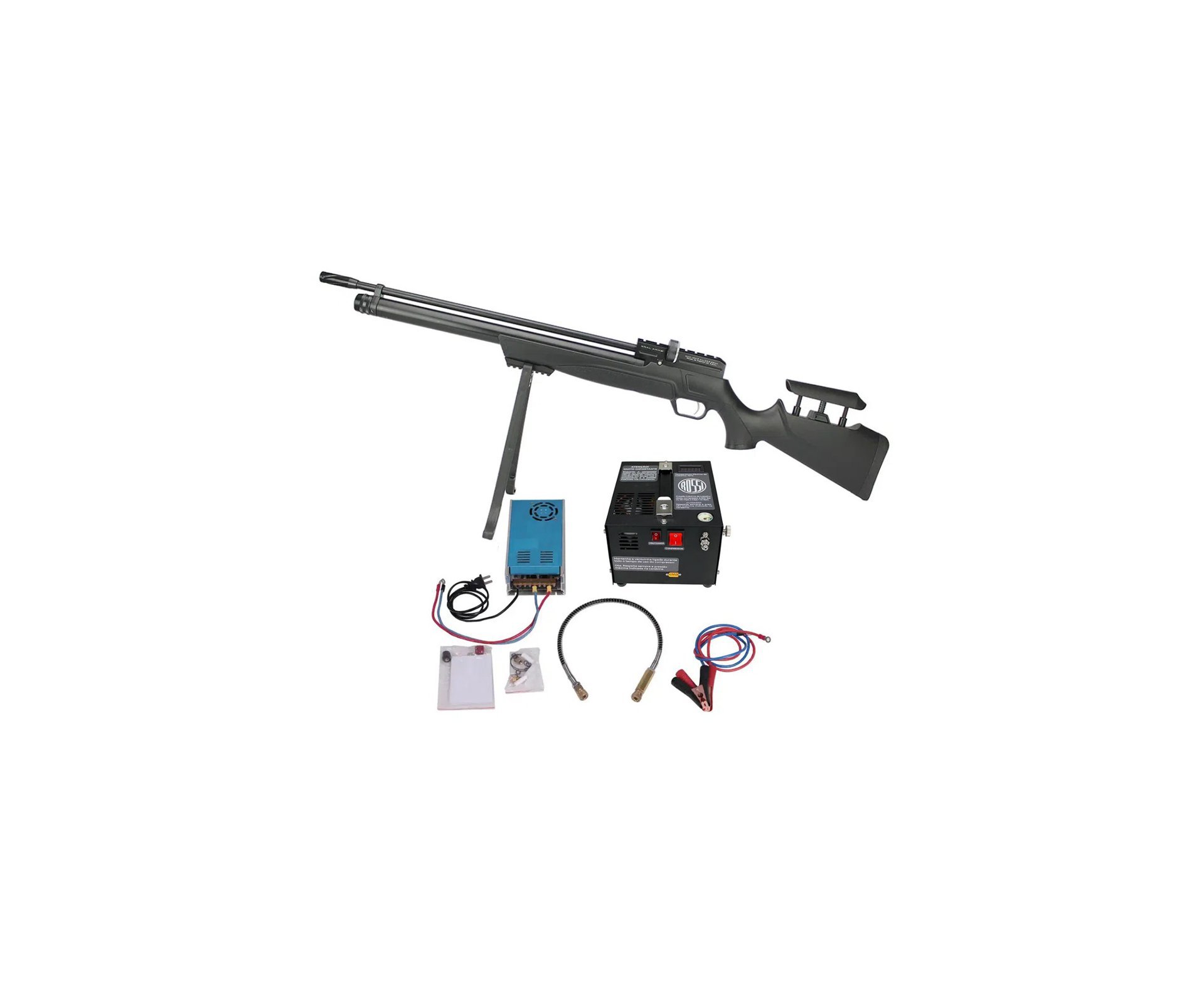 Carabina De Pressão Pcp Puncher Mega S 6.35mm Kral Arms + Compressor de ar para PCP Compacto portátil 300BAR 110V/220V/12V