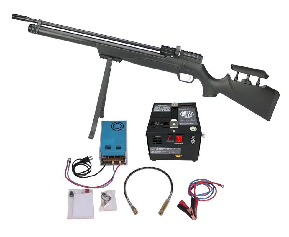 Carabina de Pressão PCP Puncher Mega S 6.35mm - Kral Arms + Compressor