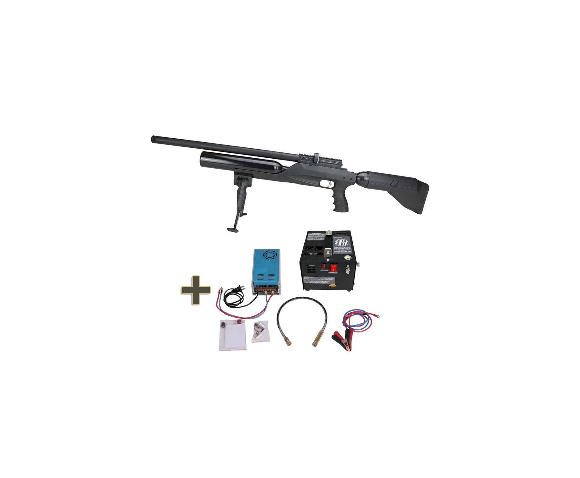 Carabina de Pressão PCP Kral Puncher BIGMAX X Black 7.62mm - Kral Arms +Compressor Compacto portátil 300BAR 110V/220V/12V