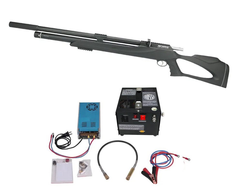 Carabina De Pressão PCP M25 Thunder Black 9mm .35 Artemis FXR + Compressor Compacto portátil 300BAR 110V/220V/12V