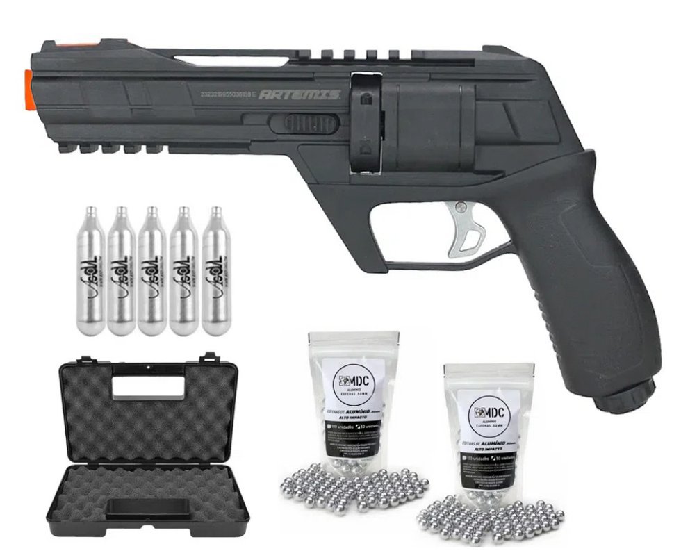Revólver de Pressão a Gás CO2 HDR CP300 Defender .50 - Artemis + CO2 + Case + Esferas .50