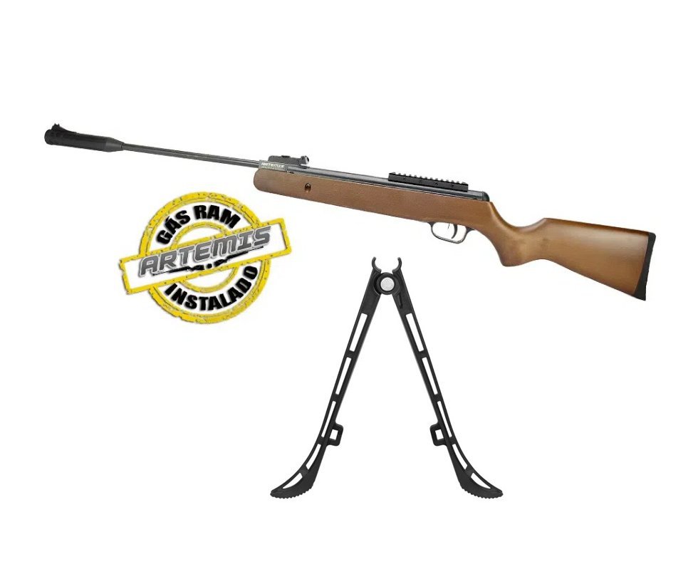 Carabina De Pressão Black Hawk Wood Edition Gas Ram 70kg 4.5mm Artemis + Bipé