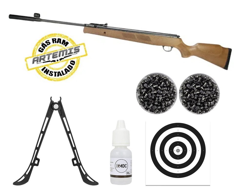 Carabina de Pressão Artemis GR1600W Falcon Gás Ram 5.5mm Com Supressor - FXR Armas + Bipé + Chumbinho + Alvo