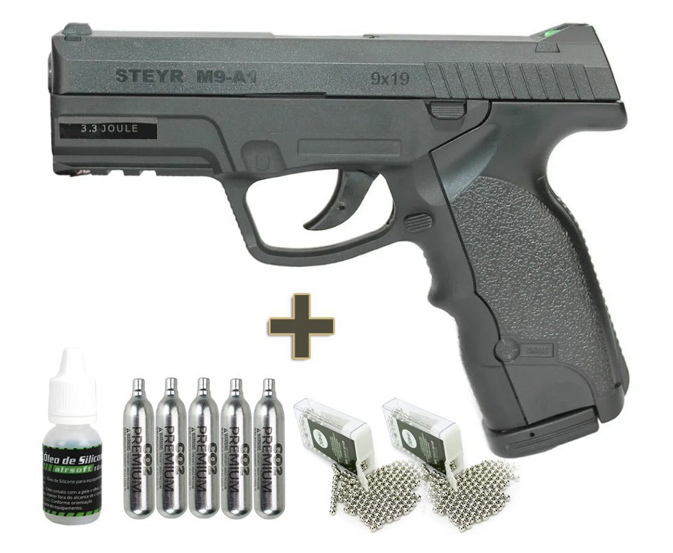 Pistola de Pressão Gás CO2 M9-A1 Steyr 4,5mm Licenciada - ASG + Oleo + BBS + Co2 + Case