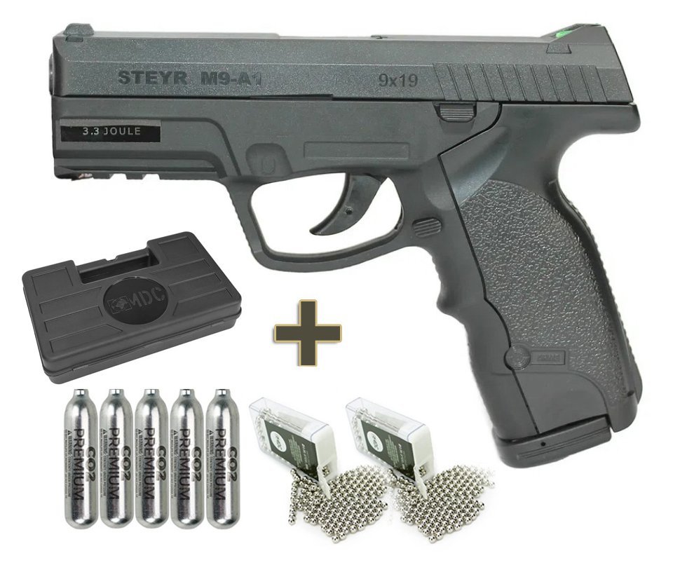 Pistola De Pressão Gás CO2 M9-A1 Steyr 4,5mm Asg + Co2 + BBS + Case