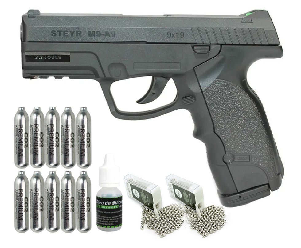 Pistola de Pressão Gás CO2 M9-A1 Steyr 4,5mm Licenciada - ASG + Co2 + Esferas + Oleo