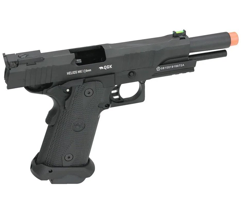Pistola de Airsoft Green Gas GBB Helios MK 1 Full Metal Blowback - 6mm QGK + BBs + Green Gás