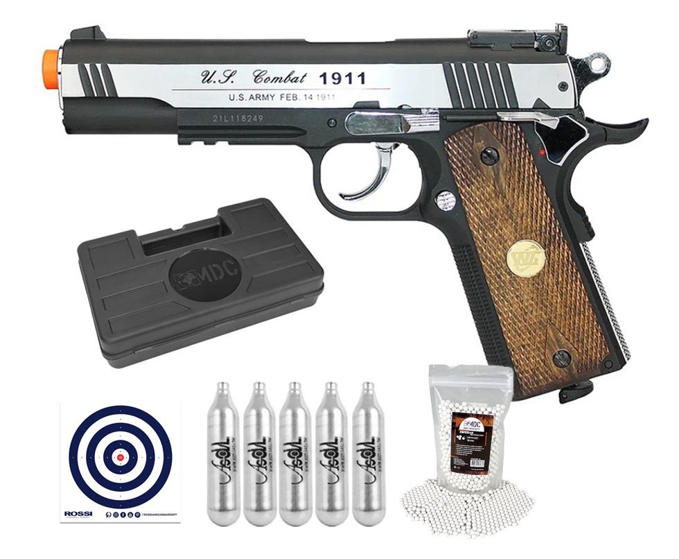 Pistola de Airsoft 1911 Special Metal CO2 6mm Rossi Wingun + Co2 + BBS + Alvo + Case