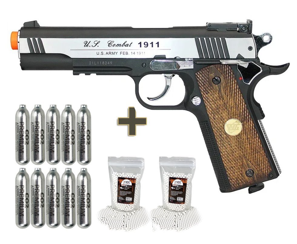 Pistola Airsoft 1911 Special Metal CO2 6mm Rossi + Co2 + BBS
