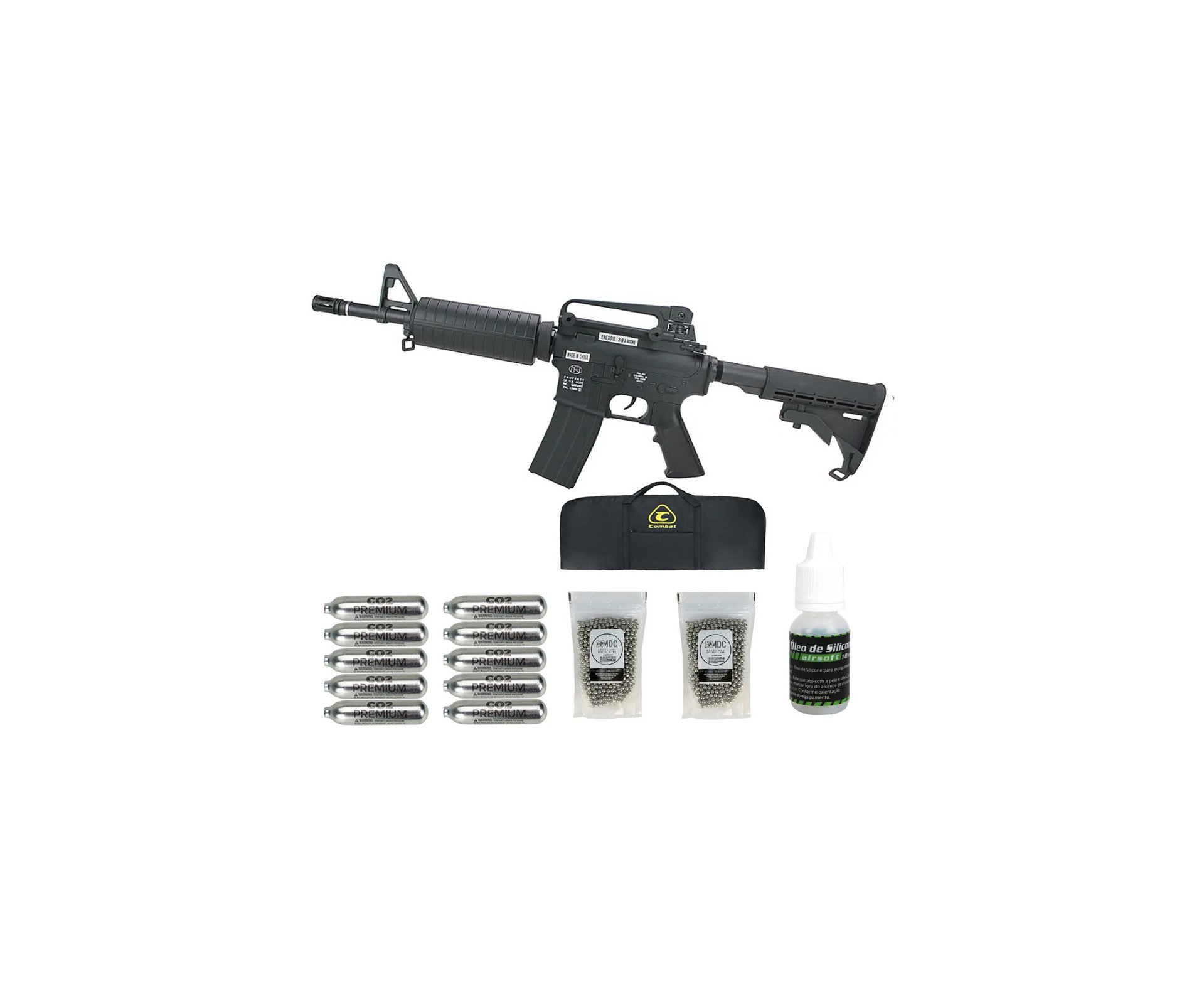 Rifle de Pressão CO2 FN Herstal M4-05 Full Metal 4.5mm - Cybergun + Co2 + Óleo de silicone + Esferas + Capa