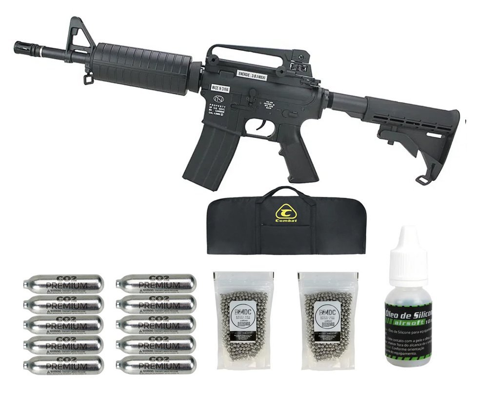 Rifle de Pressão CO2 FN Herstal M4-05 Full Metal 4.5mm - Cybergun + Co2 + Óleo de silicone + Esferas + Capa