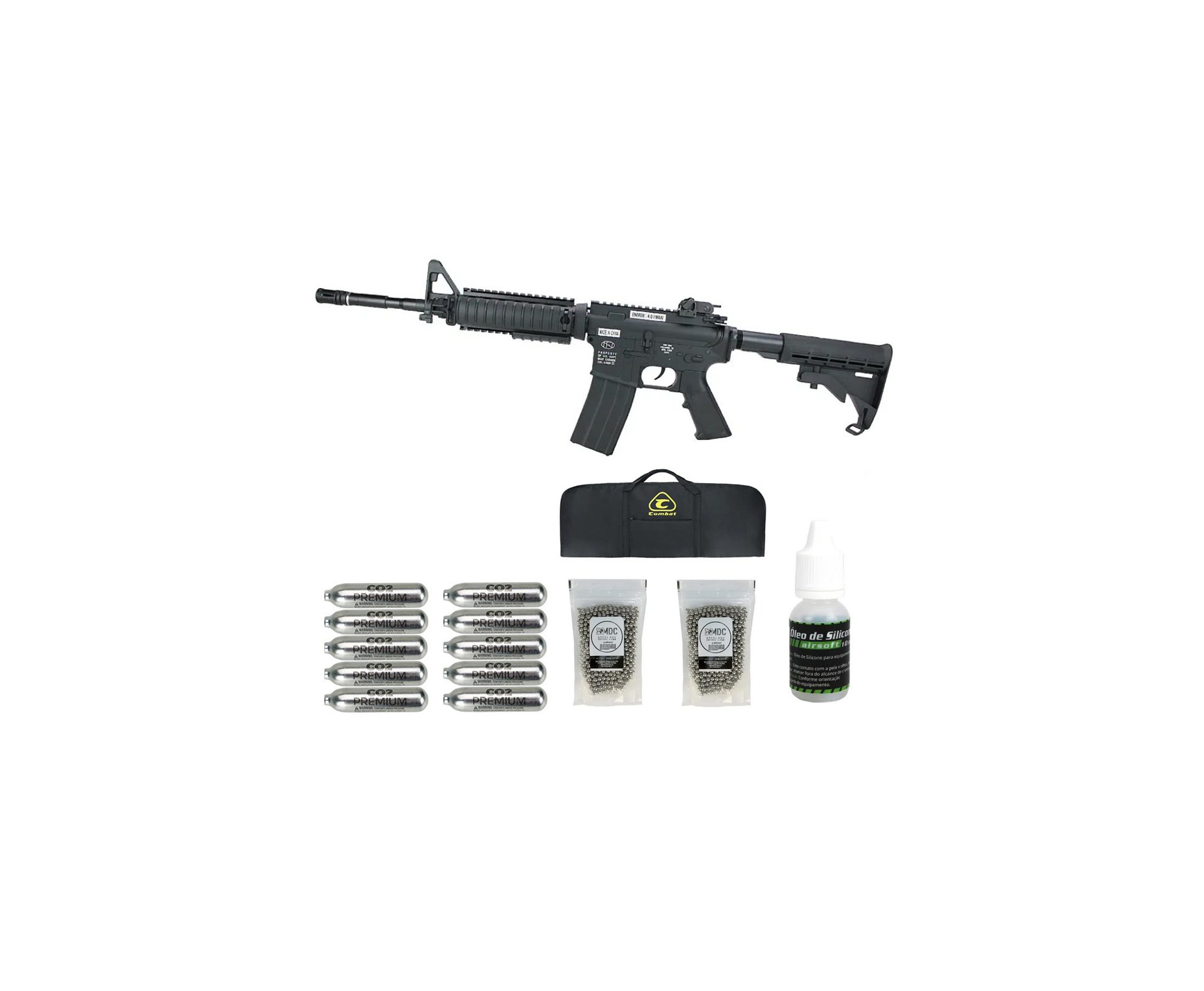 Rifle Pressão Gás CO2 FN Herstal M4A1 RIS Full Metal 4.5 - Cybergun + CO2 + Oleo + Esferas + Capa