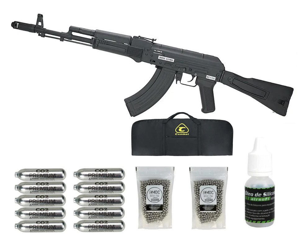 Rifle Pressão CO2 AK 101 Kalashnikov Full Metal 4.5 - Cybergun + Co2 + Oleo + BBS + Capa