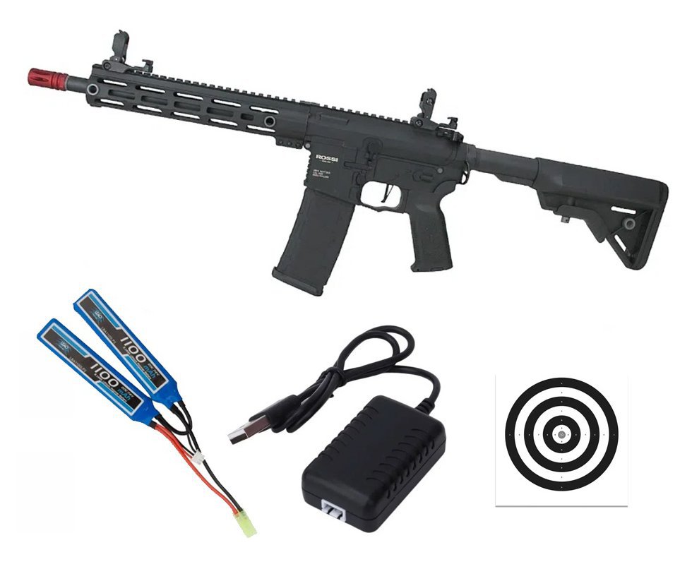 Rifle de Airsoft AEG AR15 Neptune 10" Plus Gatilho ETU Programável 6mm - Rossi + Bateria + Carregador