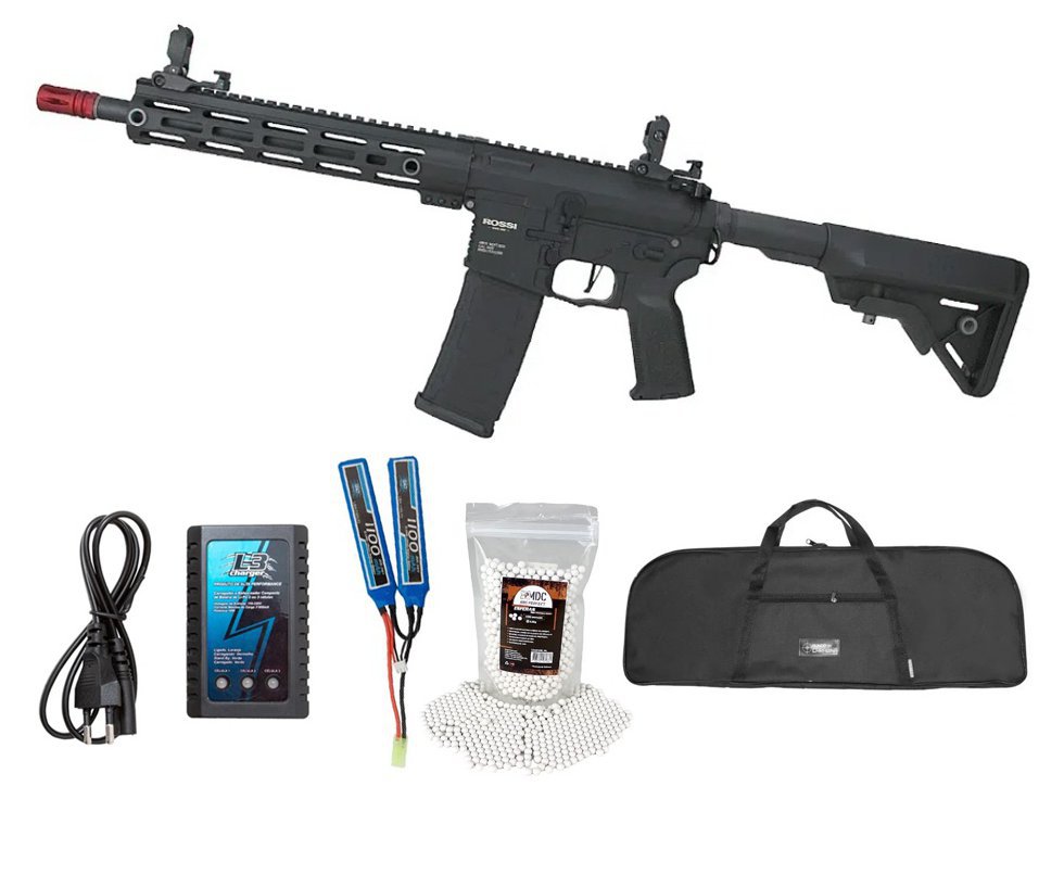 Rifle de Airsoft AEG AR15 Neptune 10" Plus Gatilho ETU Programável 6mm - Rossi + Bateria + Carregador + Capa + BBS