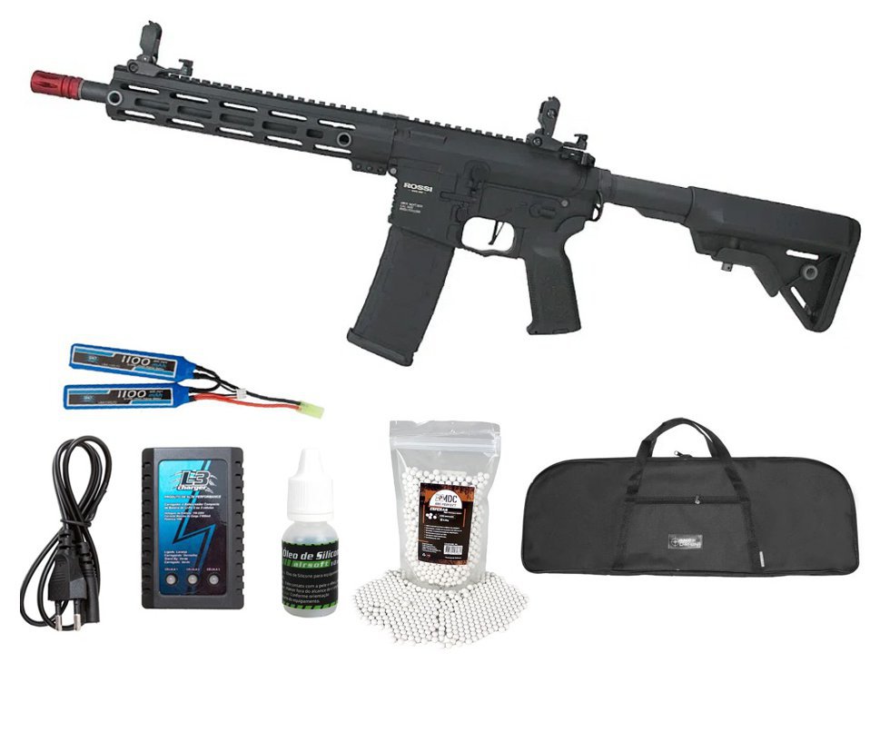 Rifle de Airsoft AEG AR15 Neptune 10" Plus Gatilho ETU Programável 6mm - Rossi + Bateria + Carregador + Capa + BBS + Oleo de Silicone