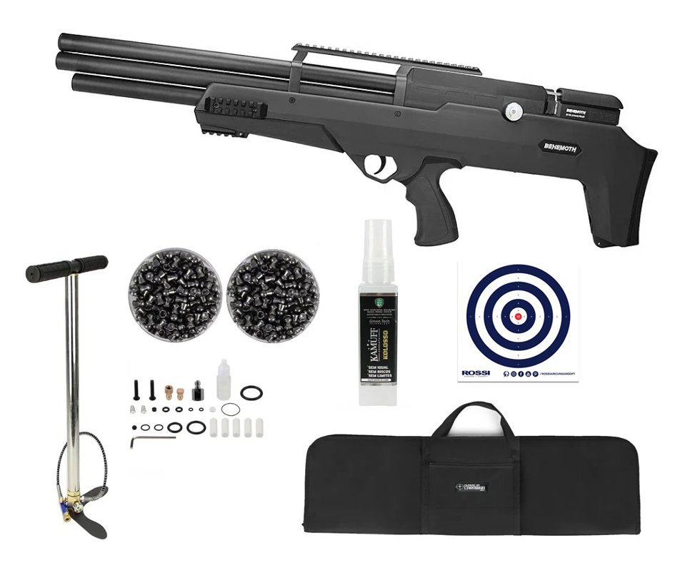 Carabina de Pressão PCP Behemoth PS-R3-SF 5,5mm Black + Capa + Bomba + Chumbinho + Alvos + Kamuff