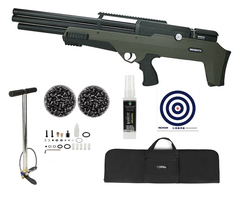 Carabina de Pressão PCP Behemoth PS-R3-SF 5,5mm Green + Capa + Bomba + Chumbos + Alvos + Kamuff