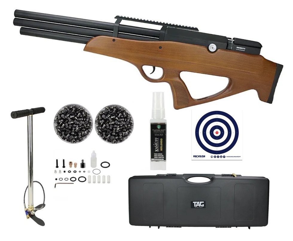 Carabina de Pressão PCP Behemoth PS-R3-SF 5,5mm Wood + Case + Bomba + Chumbinho + Alvos + Kamuff