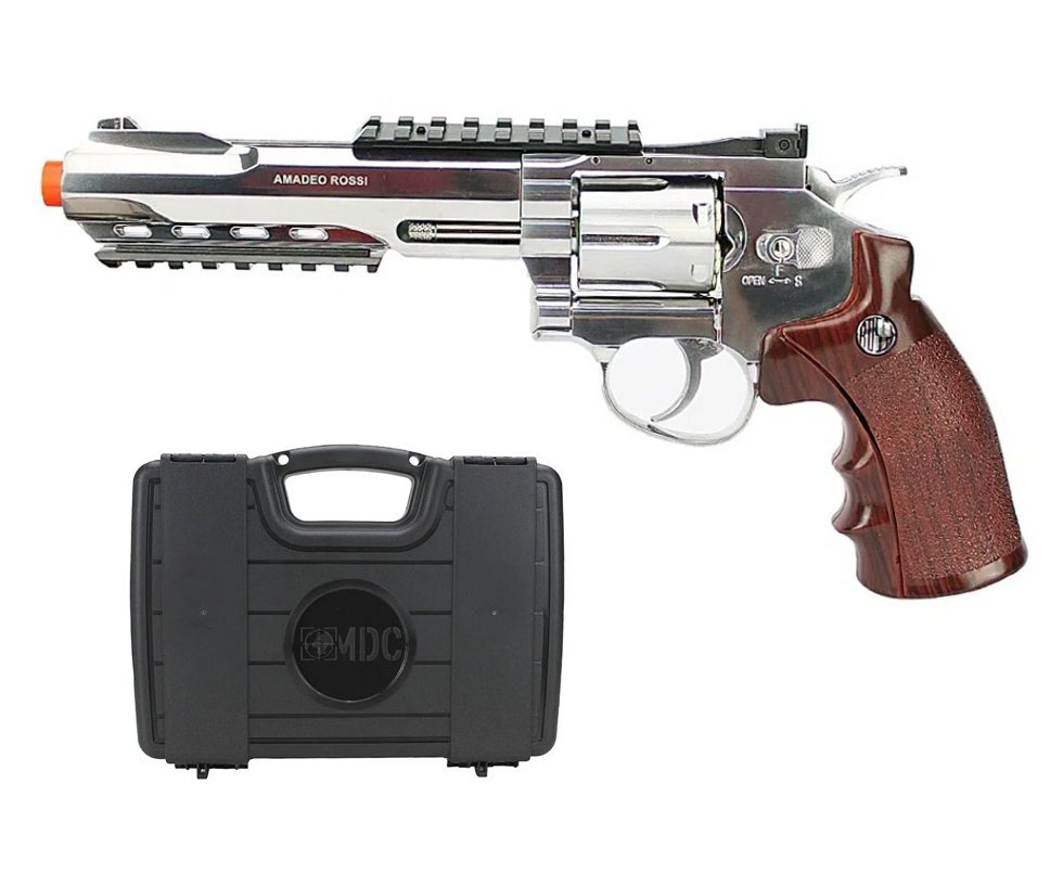 Revólver de Airsoft CO2 W702S 6" 6 Tiros Niq Full Metal 6mm Rossi WinGun + Case