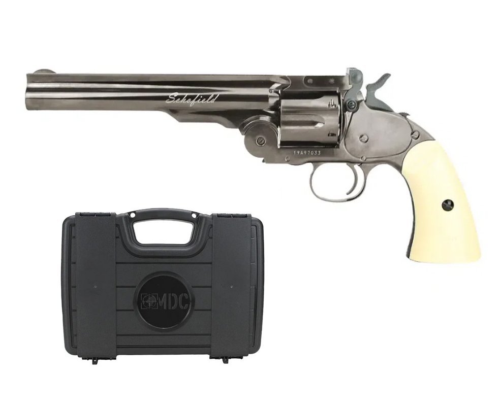 Revólver De Pressão CO2 Colt .45 Schofield 6" Full Metal 6 Tiros Steel Chumbinho 4,5mm Asg + Case