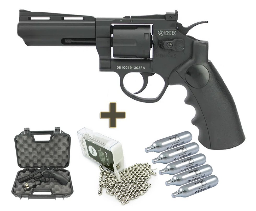 Revólver de Pressão Gas CO2 Titan 4 BK Full Metal Esfera de aço 6mm QGK + BBS + Co2