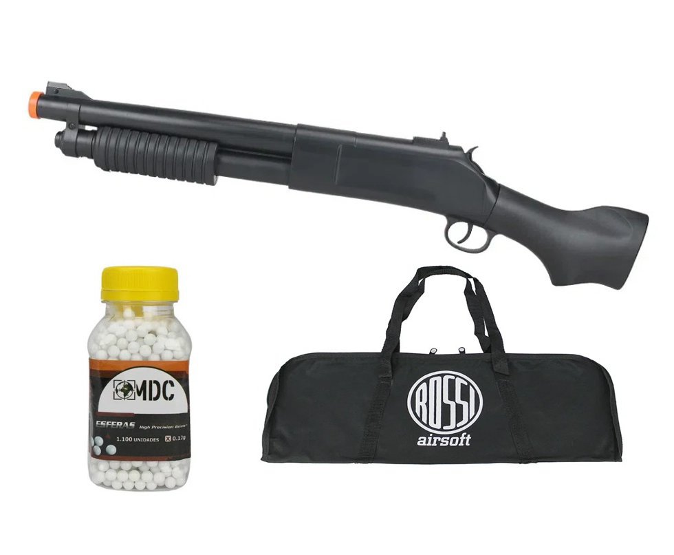 Shotgun / Escopeta De Airsoft Rossi VG Pump Short Mola 6mm + Capa + BBS
