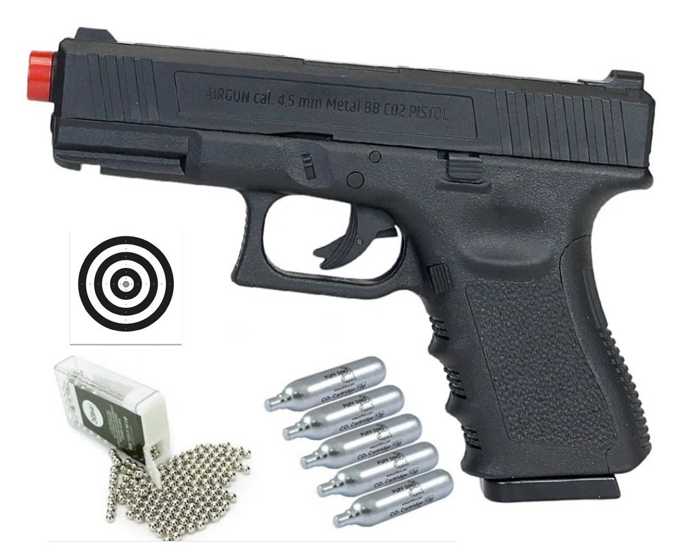 Pistola de Pressão Glock G11 CO2 Rossi 4.5mm G19 NBB + Co2 + Alvos + Bbs